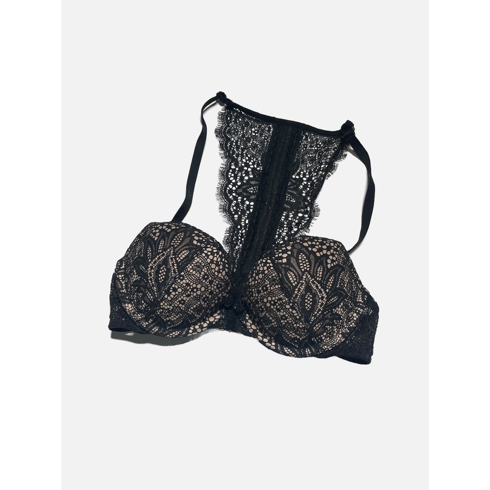 Victoria's Secret Push-Up Bra Women 32A Black Lace Studded Racerback Very Sexy